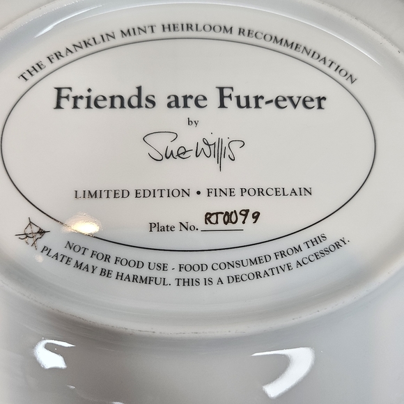 Franklin Mint FRIENDS ARE FUR-EVER Bear Collector's Plate Sue Willis Franklin - Picture 4 of 11